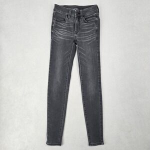 American Eagle 00 Long Super Stretch Skinny Jeans Womens Faded Black Edgy Indie